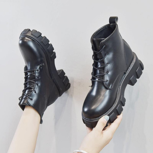 馬丁靴女短靴厚底皮靴大碼women martin boots flat boots big 42