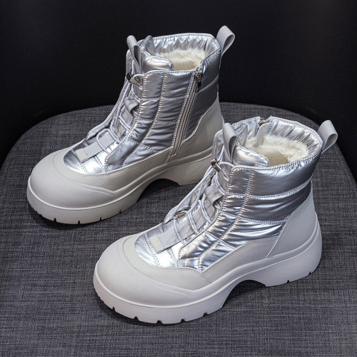 雪地靴女2025新款冬季加絨加厚東北大棉鞋女厚底防滑保暖白色短靴