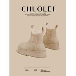 冬季新百搭厚底切爾西雪地靴女白色加厚毛毛鞋加絨保暖增高棉鞋