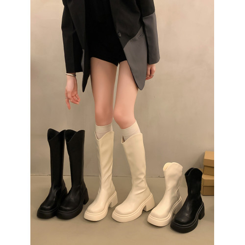 不過膝長靴女鞋秋冬季新款V口增高粗跟瘦瘦短靴子高筒厚底騎士靴 不過膝長靴女鞋秋冬季新款V口增高粗跟瘦瘦短靴子高筒厚底騎士靴