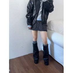 夏季靴子女薄款配裙子顯瘦長筒靴復古堆堆靴2025年新款粗跟褲琯靴