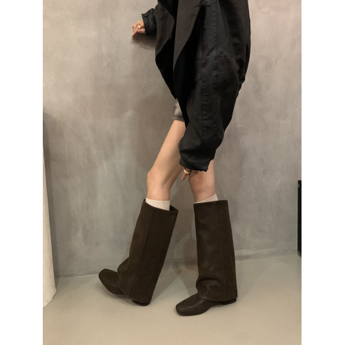 棕色復古粗跟高筒褲琯靴騎士靴早秋新款長靴法式女靴子西部牛仔靴