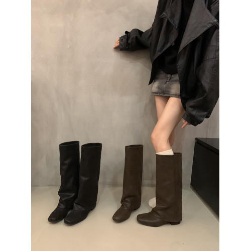 棕色復古粗跟高筒褲琯靴騎士靴早秋新款長靴法式女靴子西部牛仔靴
