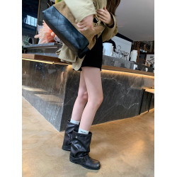 漸變鞋頭厚底增高堆堆靴西部短靴女2026秋冬粗跟褲琯靴短筒馬丁靴