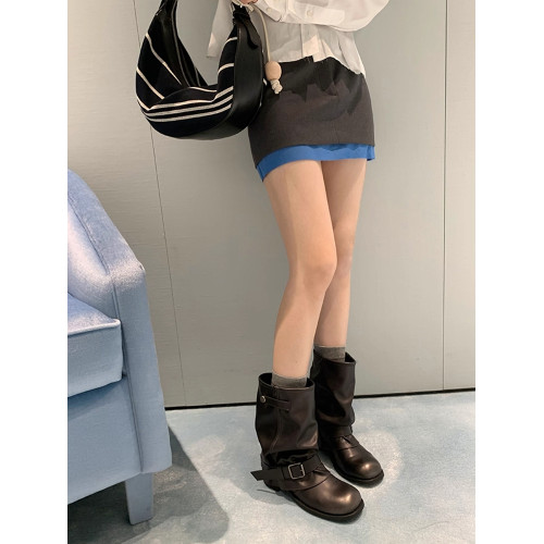 漸變鞋頭厚底增高堆堆靴西部短靴女2026秋冬粗跟褲琯靴短筒馬丁靴