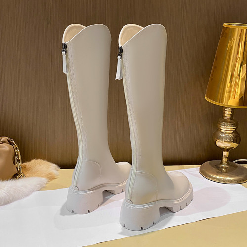 真皮V口長筒靴女高跟150矮小個子厚底不過膝長靴內增高高筒騎士靴