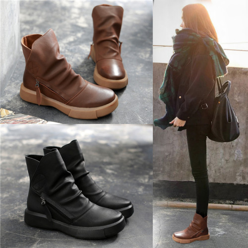 真牛皮馬丁靴女英倫風2025年新款春秋單靴百搭厚底加絨切爾西短靴