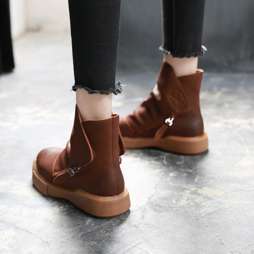 真牛皮馬丁靴女英倫風2025年新款春秋單靴百搭厚底加絨切爾西短靴