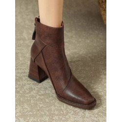 真皮粗跟短靴女2026新款高跟冬季加絨棕色瘦瘦靴英倫風復古馬丁靴