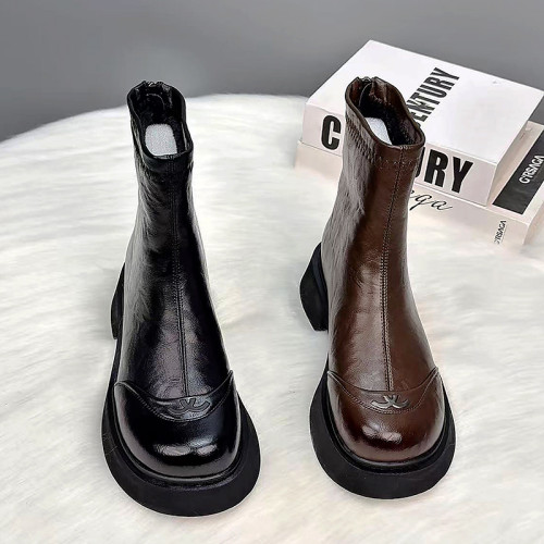 真皮厚底馬丁靴女2026秋冬新款加絨加厚短靴切爾西菸筒靴女瘦瘦靴