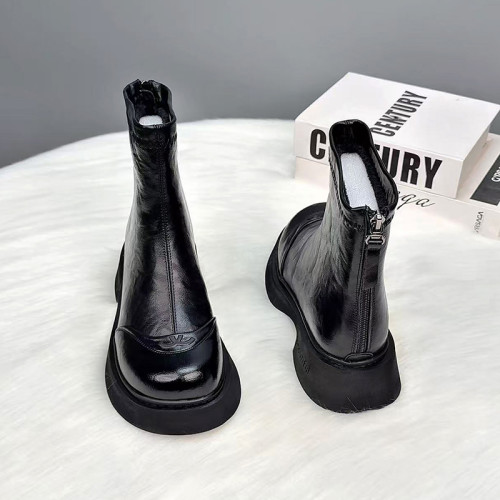 真皮厚底馬丁靴女2026秋冬新款加絨加厚短靴切爾西菸筒靴女瘦瘦靴