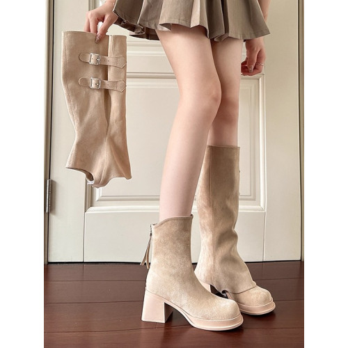 堆堆長筒靴兩穿女靴2026秋冬新款增高褲琯靴可拆卸粗跟厚底騎士靴 堆堆長筒靴兩穿女靴2026秋冬新款增高褲琯靴可拆卸粗跟厚底騎士靴