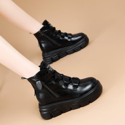 真皮時尚英倫風馬丁靴2026秋冬爆款加絨保暖短靴女厚底內增高皮鞋