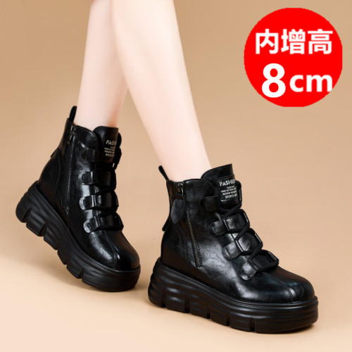 真皮時尚英倫風馬丁靴2026秋冬爆款加絨保暖短靴女厚底內增高皮鞋