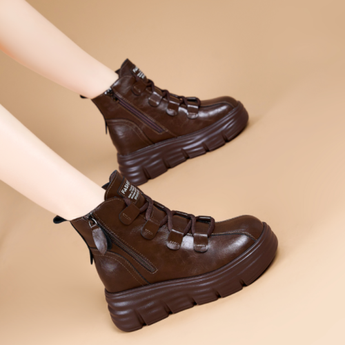 真皮時尚英倫風馬丁靴2026秋冬爆款加絨保暖短靴女厚底內增高皮鞋