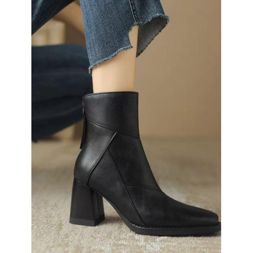 真皮粗跟短靴女2025新款高跟冬季加絨棕色瘦瘦靴英倫風復古馬丁靴