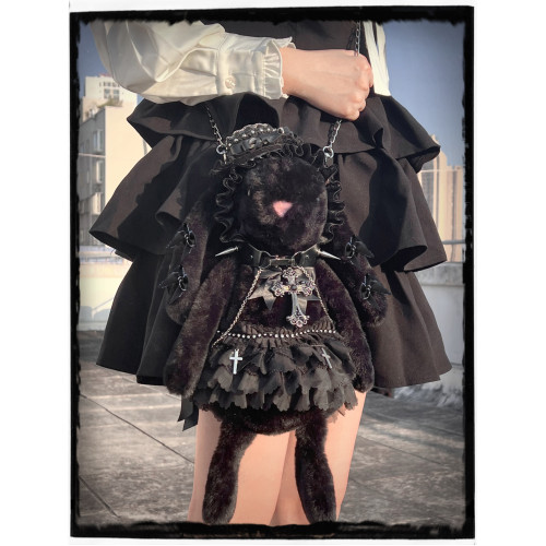 issuegirl亞文化辣妹lolita重工蕾絲y2k毛絨玩偶包斜後後背包生日禮物