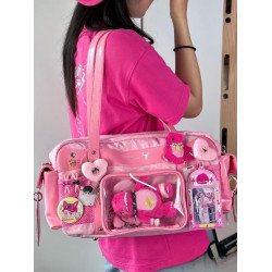 2026新款時尚百搭粉色豹紋休閒二次元大容量痛包可愛單肩斜後後背包潮