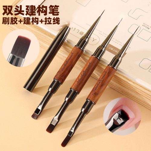 日式雙頭檀木美甲筆刷多用拉線筆圓頭建搆筆刷新款日式美甲筆工具