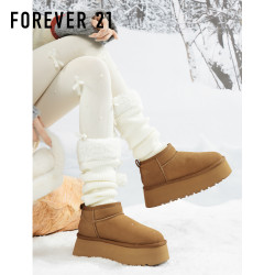 F21牛皮雪地靴女2026新款冬季超厚底加絨保暖真皮東北防水棉鞋子