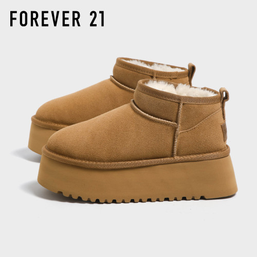 F21牛皮雪地靴女2026新款冬季超厚底加絨保暖真皮東北防水棉鞋子