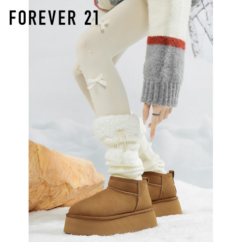 F21牛皮雪地靴女2026新款冬季超厚底加絨保暖真皮東北防水棉鞋子