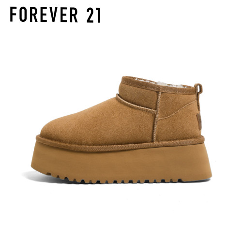 F21牛皮雪地靴女2026新款冬季超厚底加絨保暖真皮東北防水棉鞋子