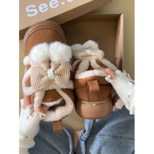 可愛蝴蝶結厚底包跟棉鞋女2025年冬季加絨加厚舒適保暖東北雪地靴 可愛蝴蝶結厚底包跟棉鞋女2025年冬季加絨加厚舒適保暖東北雪地靴