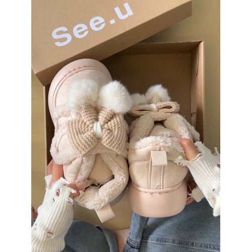 可愛蝴蝶結厚底包跟棉鞋女2025年冬季加絨加厚舒適保暖東北雪地靴 可愛蝴蝶結厚底包跟棉鞋女2025年冬季加絨加厚舒適保暖東北雪地靴