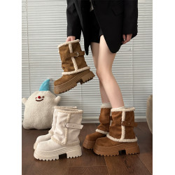 厚底增高加絨棉鞋2026冬季新款厚底長靴子加絨保暖長筒雪地靴女款