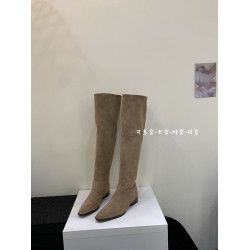 FQ3 實拍Alilover新款高筒靴女不過膝長靴絨面粗跟中跟騎士靴女靴