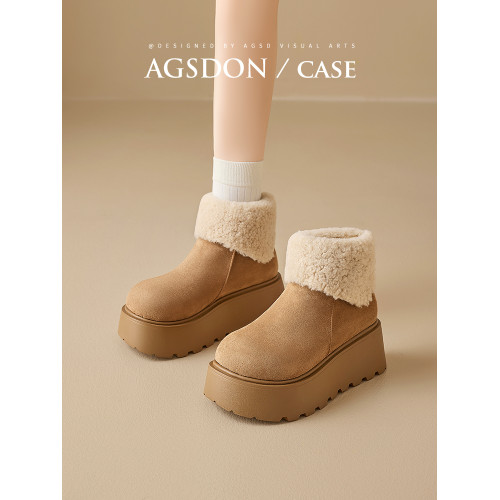 厚底雪地靴女2026新款冬季加絨勃肯短靴毛毛棉鞋子增高保暖爆加厚