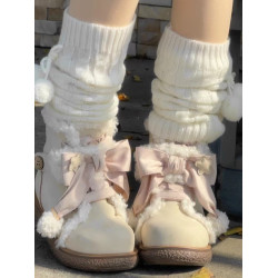 【浣熊團子】毛絨棉鞋可愛平底圓頭蝴蝶結雪地靴lo鞋冬天