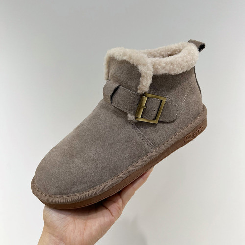 小短暖爐復古真皮繙毛皮雪地靴女2025冬新款加絨加厚防滑棉靴外穿