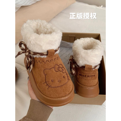 細細條 正版HelloKitty雪地靴冬復古時尚KT貓加絨厚底保暖短靴女
