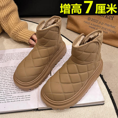 7cm內增高雪地靴女冬季厚底輕便顯腳小時尚格子真皮防滑大棉短靴5 7cm內增高雪地靴女冬季厚底輕便顯腳小時尚格子真皮防滑大棉短靴5