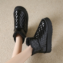 皮面防水雪地靴女冬季小個子增高厚底防滑加絨加厚東北保暖大棉鞋