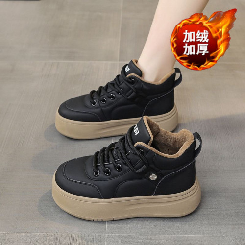 加絨厚底休閒板鞋女款2026新款秋冬季運動棉鞋高幫麵包鞋雪地靴子 加絨厚底休閒板鞋女款2026新款秋冬季運動棉鞋高幫麵包鞋雪地靴子