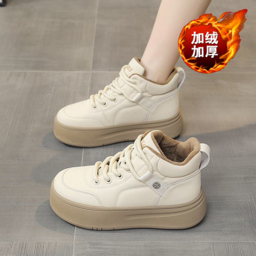 加絨厚底休閒板鞋女款2026新款秋冬季運動棉鞋高幫麵包鞋雪地靴子 加絨厚底休閒板鞋女款2026新款秋冬季運動棉鞋高幫麵包鞋雪地靴子