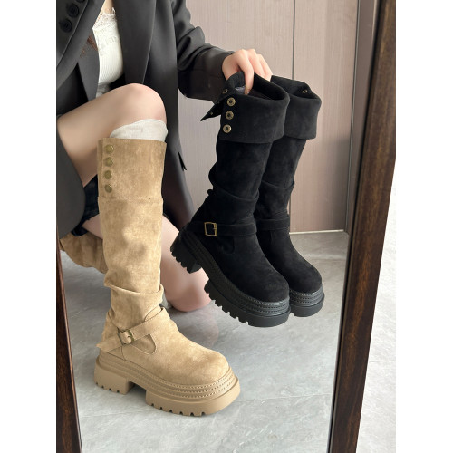 厚底增高絨面長筒靴子女2026新款夏秋季西部牛仔不過膝高筒騎士靴 厚底增高絨面長筒靴子女2026新款夏秋季西部牛仔不過膝高筒騎士靴