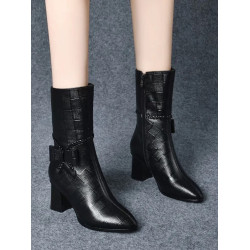 軟皮馬丁靴高跟鞋女2026秋冬新款時尚尖頭拉鍊女靴粗跟媽媽短靴女