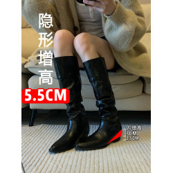 牛皮版2026年新款高筒堆堆靴尖頭騎士靴內增高長筒靴女不過膝靴子