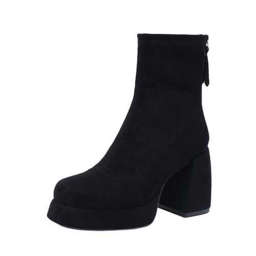 真皮絨面粗跟加絨短靴女2025秋冬新款防水台增高瘦瘦靴高跟馬丁靴 真皮絨面粗跟加絨短靴女2025秋冬新款防水台增高瘦瘦靴高跟馬丁靴