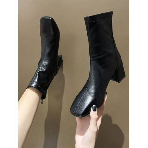 英倫法式小短靴女2026新款春秋單靴粗跟方頭顯瘦百搭馬丁靴及裸靴 英倫法式小短靴女2026新款春秋單靴粗跟方頭顯瘦百搭馬丁靴及裸靴