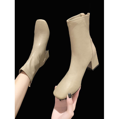 英倫法式小短靴女2026新款春秋單靴粗跟方頭顯瘦百搭馬丁靴及裸靴 英倫法式小短靴女2026新款春秋單靴粗跟方頭顯瘦百搭馬丁靴及裸靴