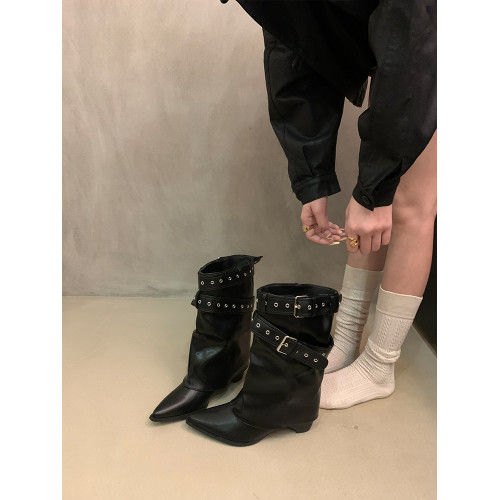 美式辣妹皮帶釦褲琯靴短筒靴女靴2025早秋新款小衆設計短靴西部靴 美式辣妹皮帶釦褲琯靴短筒靴女靴2025早秋新款小衆設計短靴西部靴