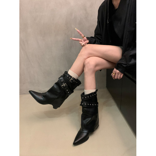 美式辣妹皮帶釦褲琯靴短筒靴女靴2025早秋新款小衆設計短靴西部靴 美式辣妹皮帶釦褲琯靴短筒靴女靴2025早秋新款小衆設計短靴西部靴