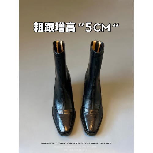 真皮~復古方頭粗跟短靴女2025新款黑色切爾西瘦瘦靴百搭馬丁靴女 真皮~復古方頭粗跟短靴女2025新款黑色切爾西瘦瘦靴百搭馬丁靴女