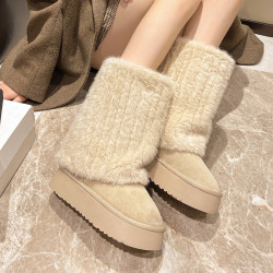 棉鞋小衆雪地靴女毛絨可愛奶油靴子保暖毛毛靴冬季防滑厚底增高鞋