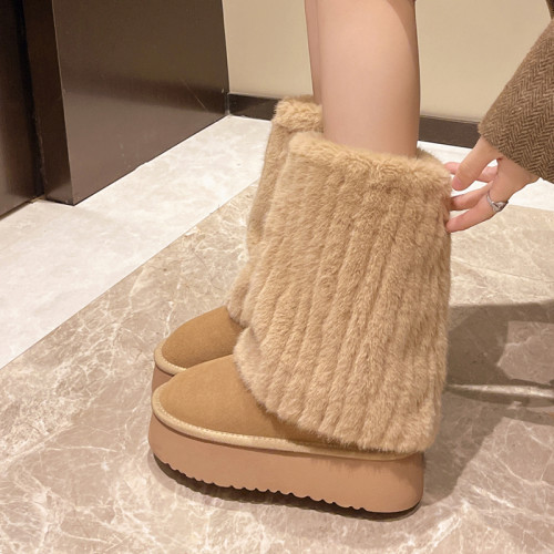 棉鞋小衆雪地靴女毛絨可愛奶油靴子保暖毛毛靴冬季防滑厚底增高鞋